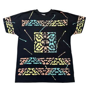 Kantoo Vintage Graphic T-shirt Large 90s Mayan African Raggae Mens Black Retro
